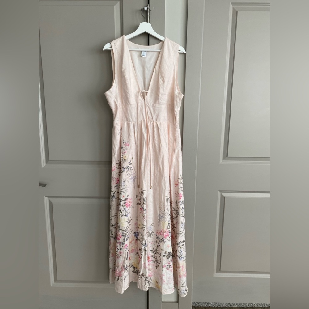 Christian lacroix women’s linen blend floral dress midi maxi pink large $465